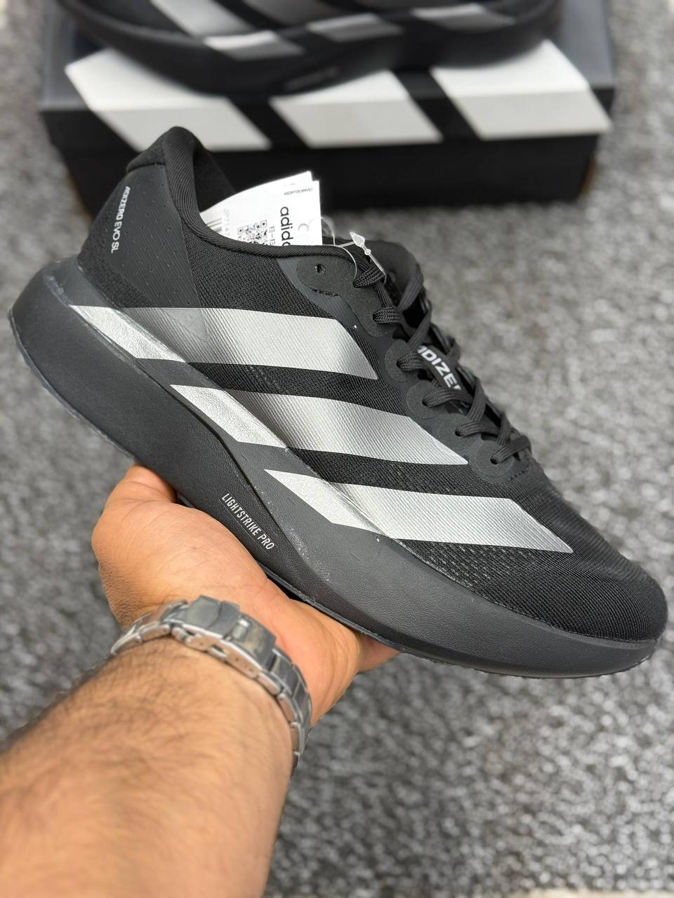 کفش کتونی مردانه آدیداس آدیزیرو مشکی طوسی adidas Adizero Evo