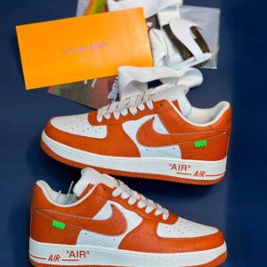 کفش کتونی زنانه و مردانه نایک ایر فورس وان (کیفیت مستر) Louis Vuitton x Nike Air Force 1 White Orange