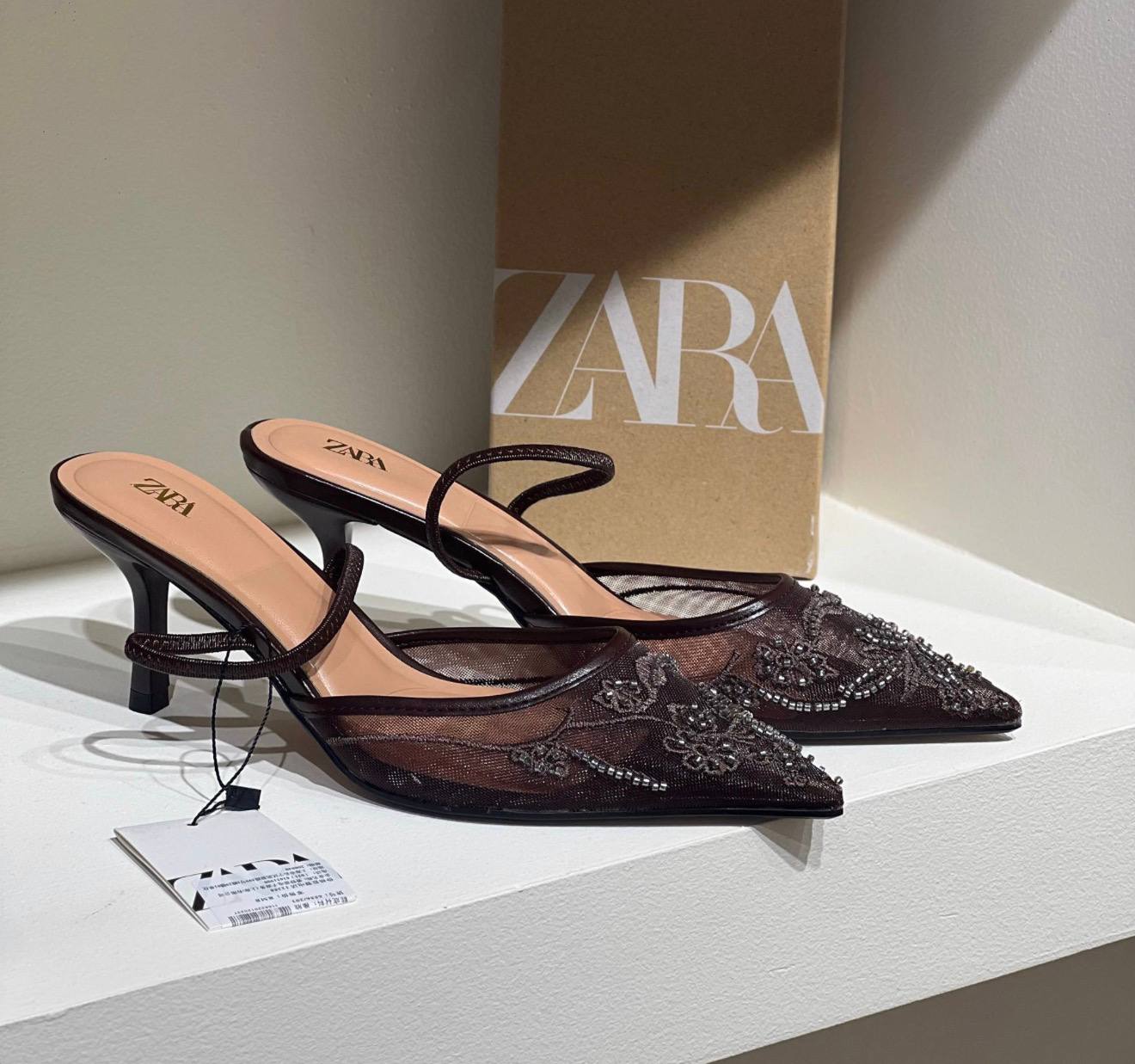 صندل مجلسی نگیندار زنانه زارا ZARA Mesh Rhinestone Heels Sandals - Image 4
